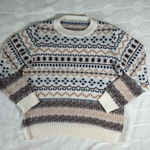 SHEIN Geometric Crewneck Sweater - Cream and Brown size M Women